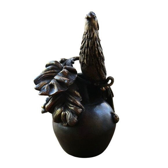 Antique Intricate Bronze Pheasant Bird On Apple With Ladybug Table Bell EUC - Picture 2 of 16